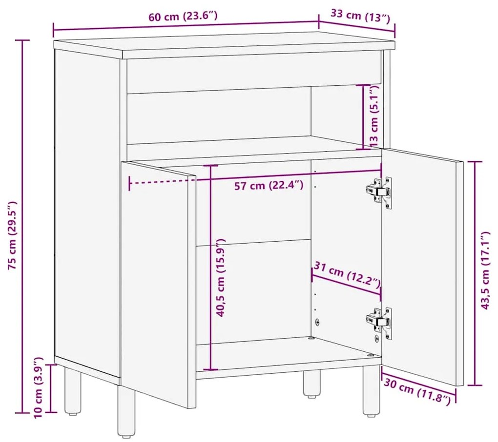 Sideboard vidaXL 60x33x75 cm Madeira Sólida de Acácia