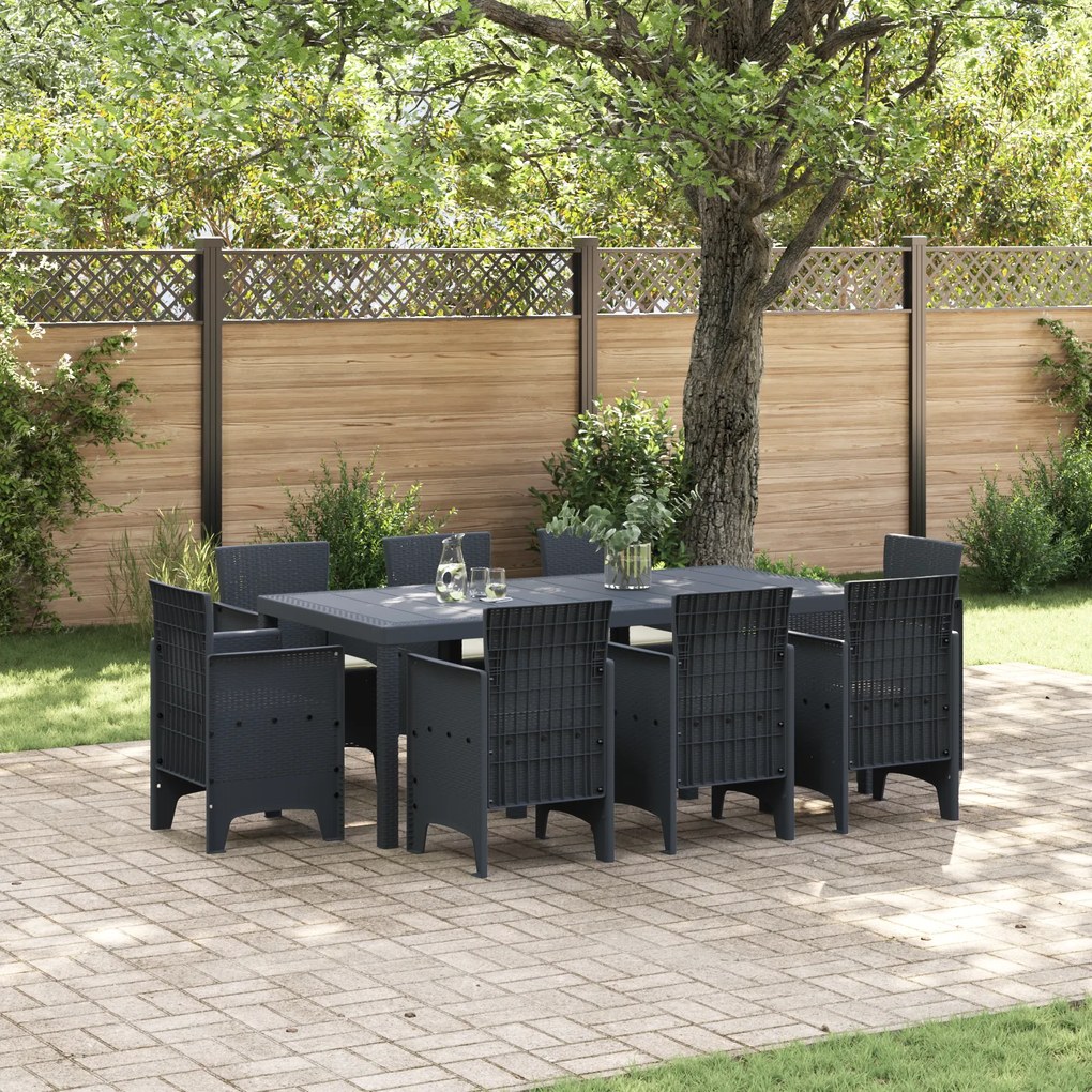 vidaXL Conjunto de Jantar para Jardim de 9 Peças com Almofadas Antracite Rattan Poliéster