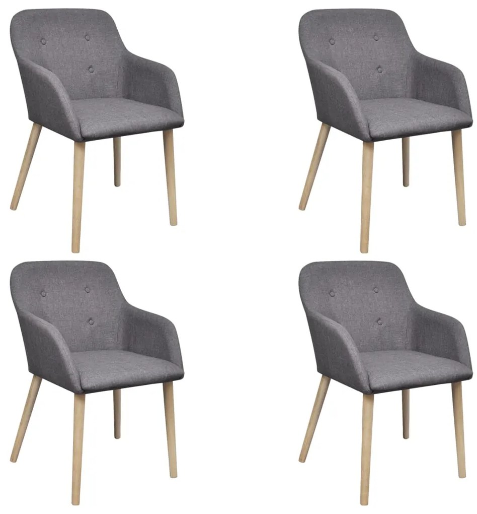 Cadeiras jantar 4 pcs tecido cinzento-claro e carvalho maciço