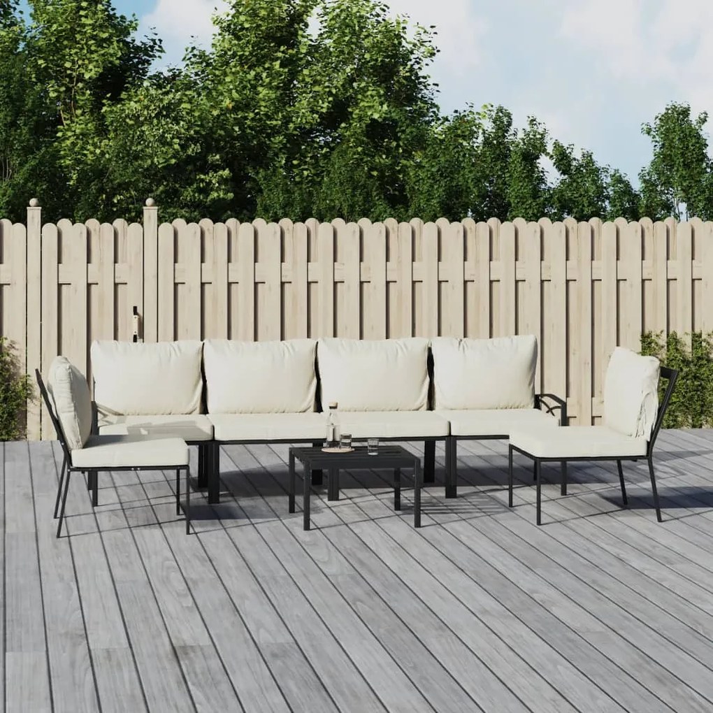 vidaXL 7 pcs conjunto lounge de jardim aço c/ almofadões areia