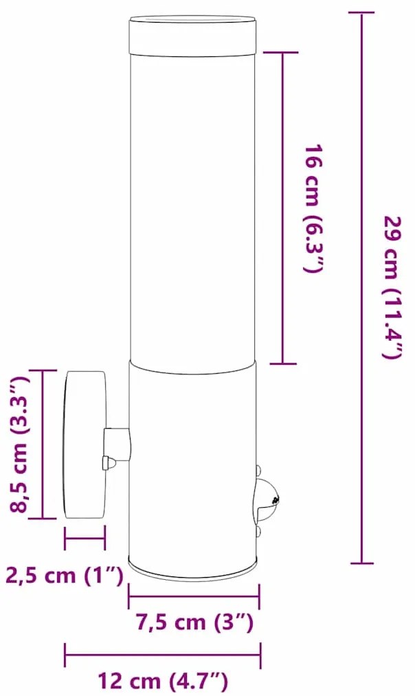 Luz de Parede Externa vidaXL com Sensor em Aço Inoxidável Prateado IP4