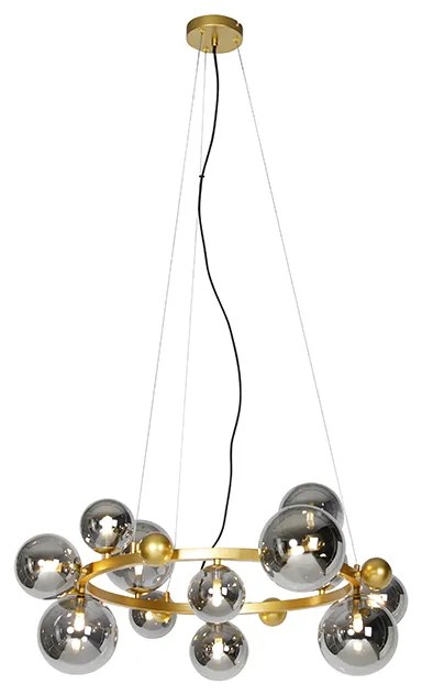 Candeeiro de suspensão Art Deco dourado com vidro fumê 12 luzes - David Art Deco
