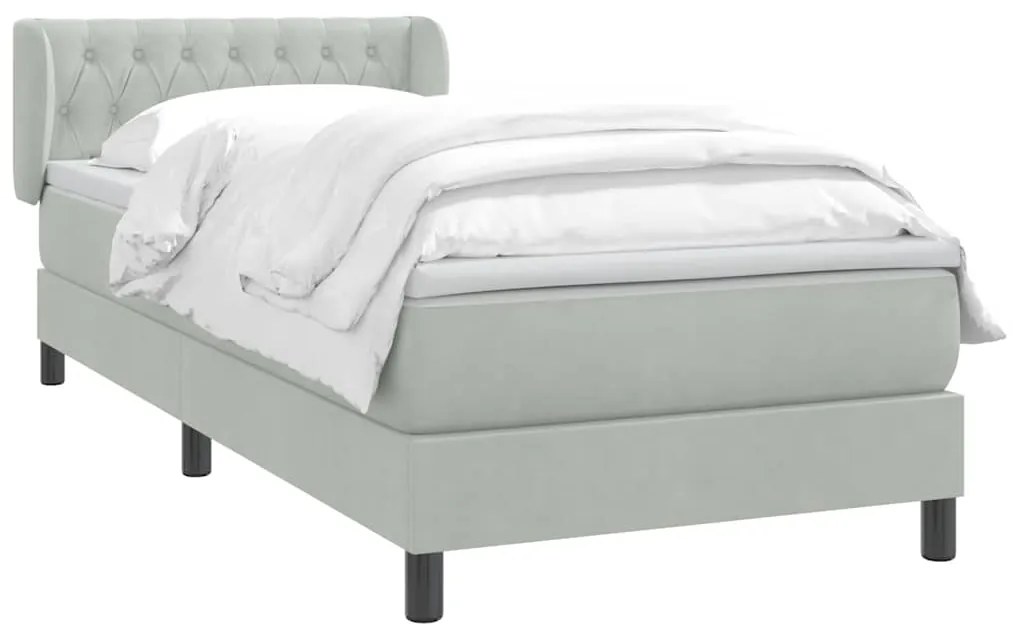 Cama com molas/colchão cinzento-claro 80x220 cm veludo