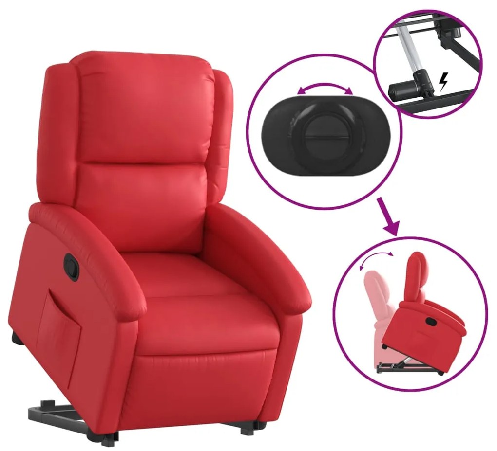 Poltrona reclinável elevatória couro artificial vermelho