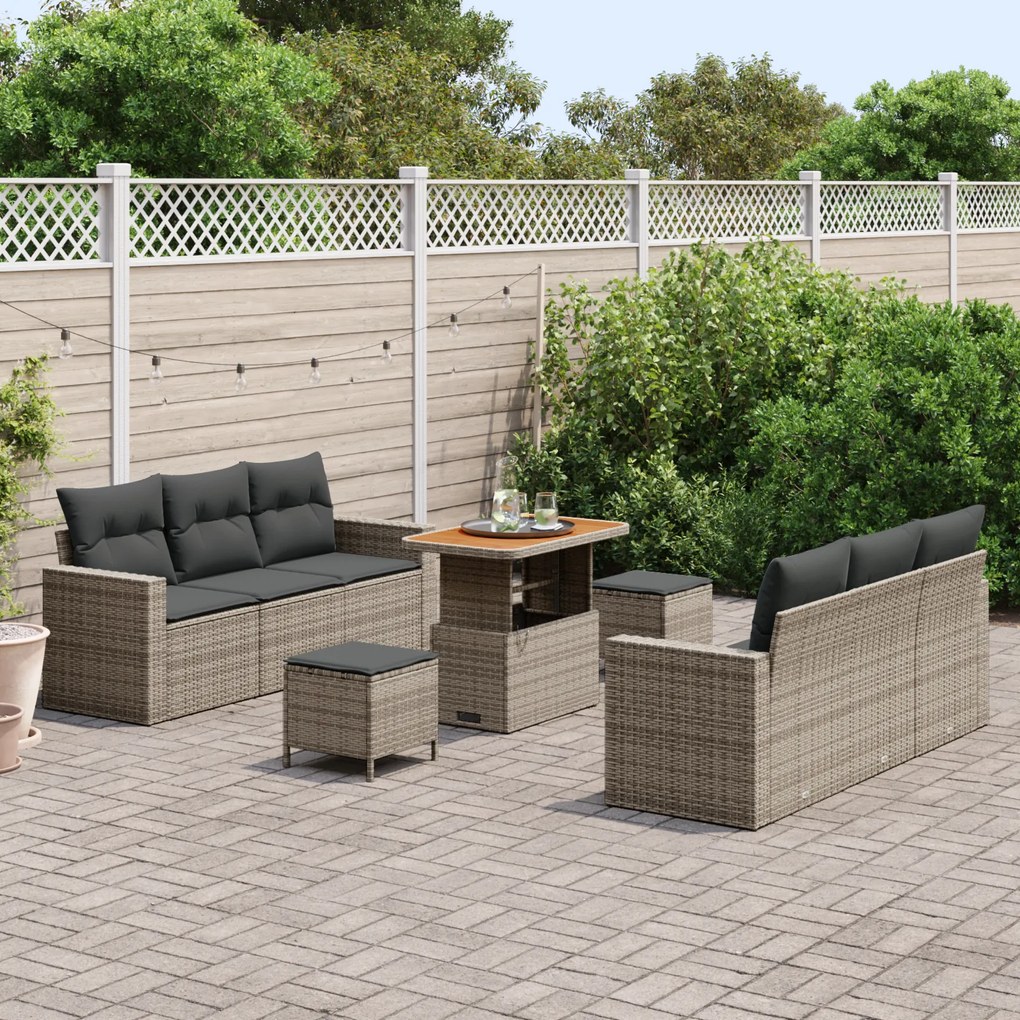 Conjunto de Sofá de Jardim vidaXL de 9 Peças com Almofadas Cinza Ratta