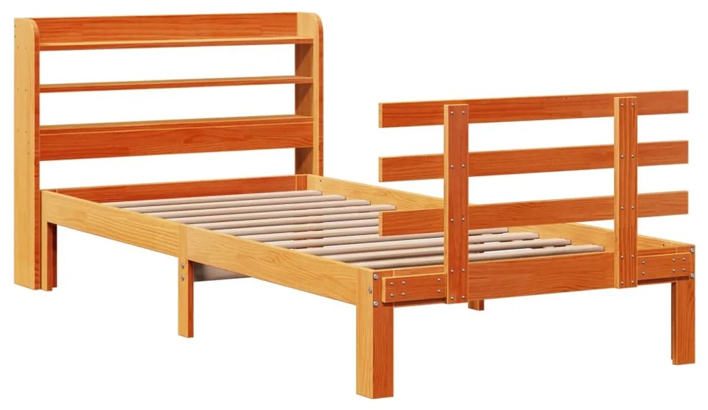 Estrutura cama c/ cabeceira 75x190 cm pinho maciço castanho-mel