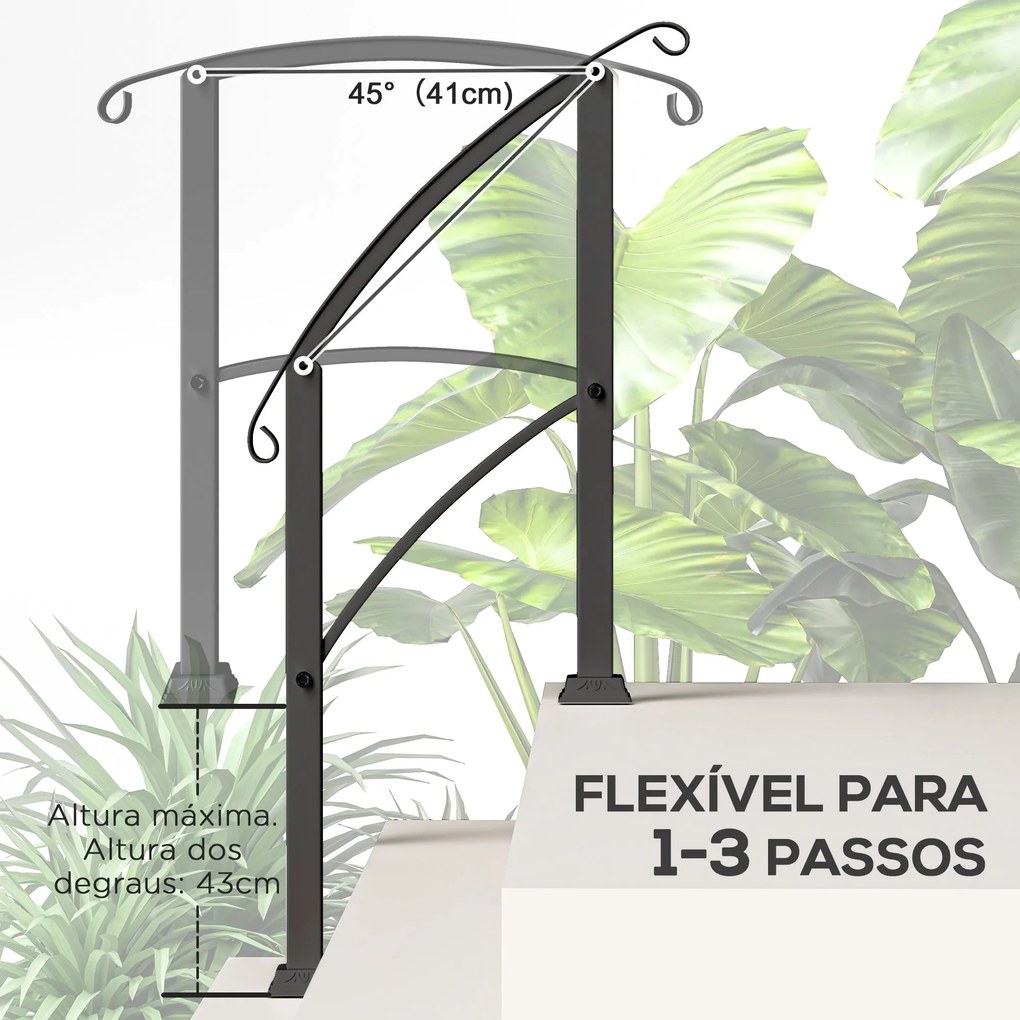 Guarda Corpo para Escada 71 cm Guarda Corpo Metálico com Kit de Instal