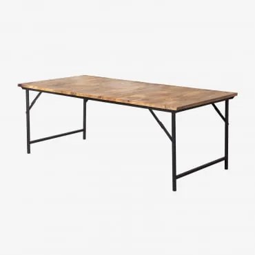 Mesa De Jantar Retangular 200x100 Cm Dobrável Em Madeira De Manga E Ferro Fundido Negro-de-fumo - Sklum