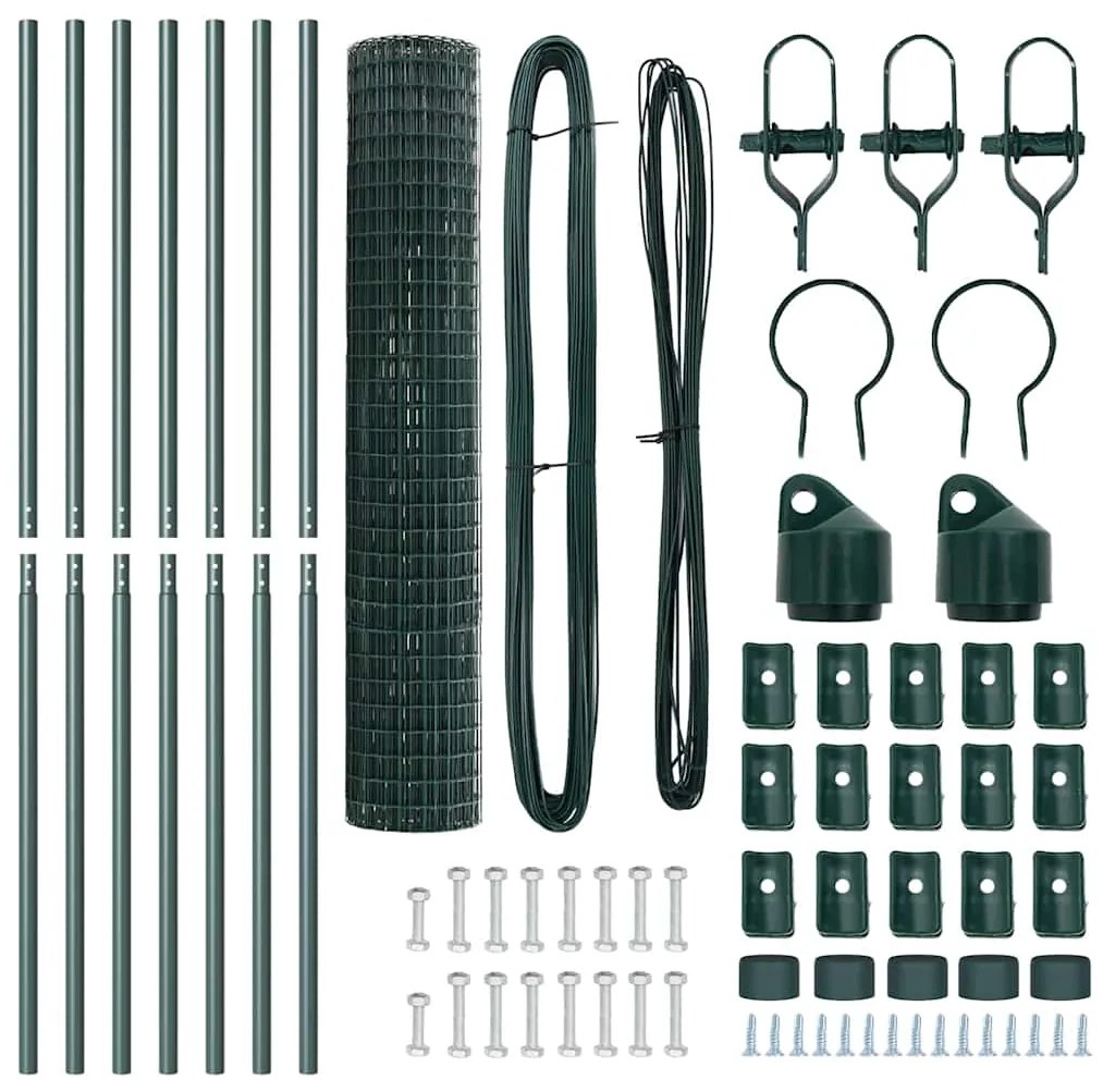 Cerca Euro com 7 postes, 1,6x10m, aço galvanizado verde