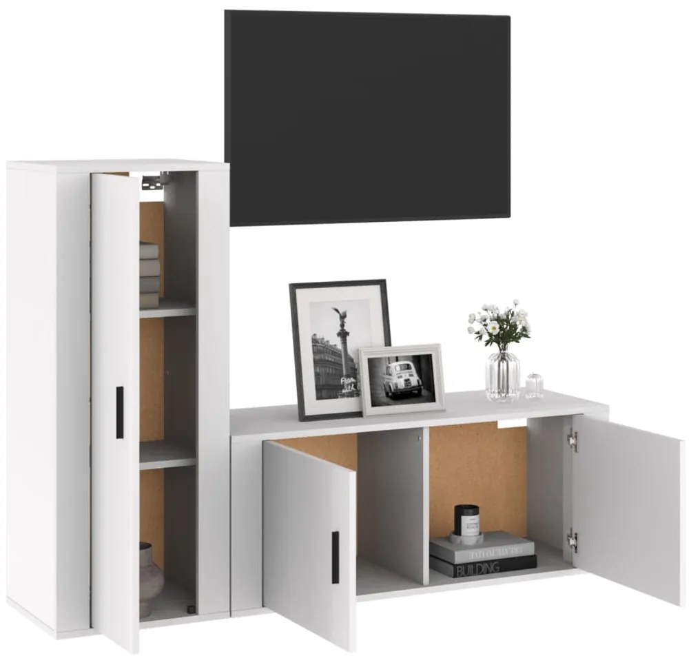 2 pcs conjunto móveis de TV derivados madeira branco brilhante