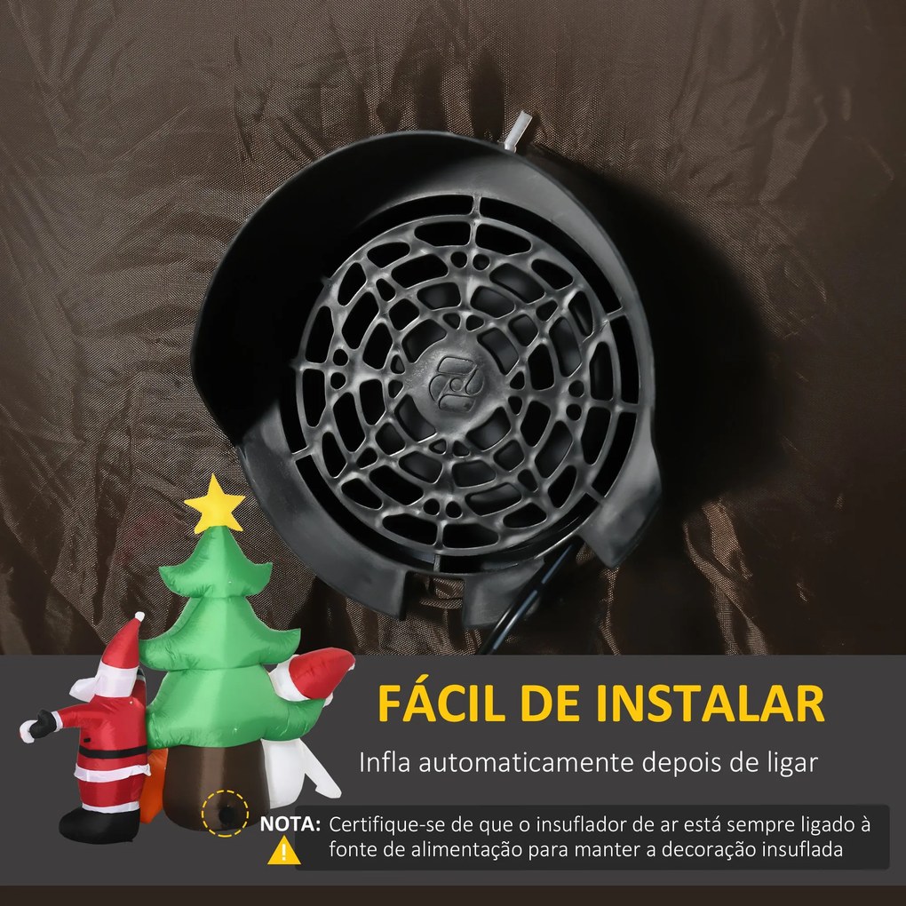 Árvore de Natal Insuflável 190cm com Luzes LED Impermeável IP44 e Inflador Decoração de Natal para Interiores e Exteriores 210x92x190cm Multicor