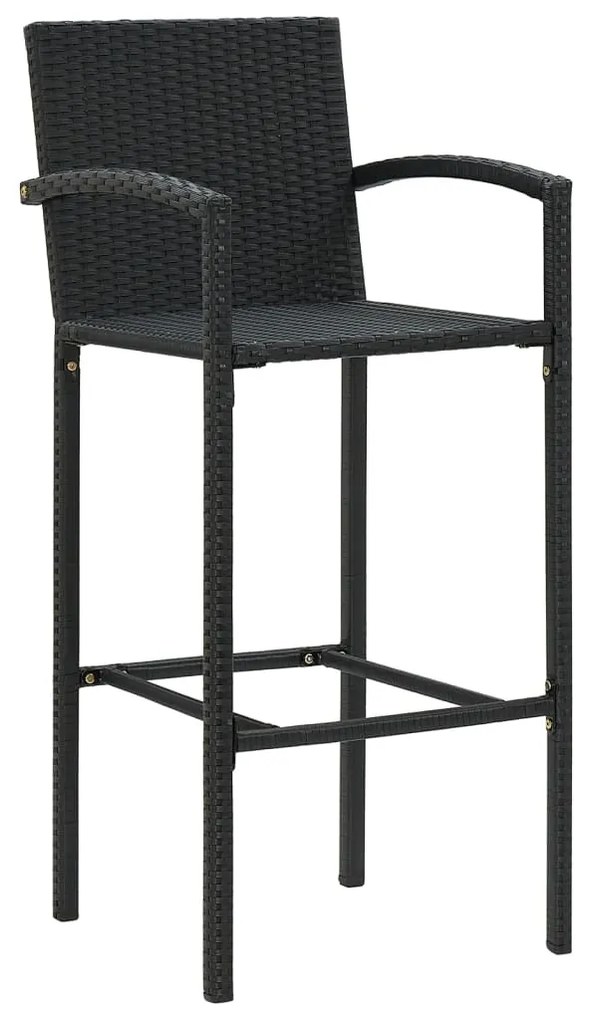 5 pcs conjunto de bar para jardim vime PE/acácia maciça preto