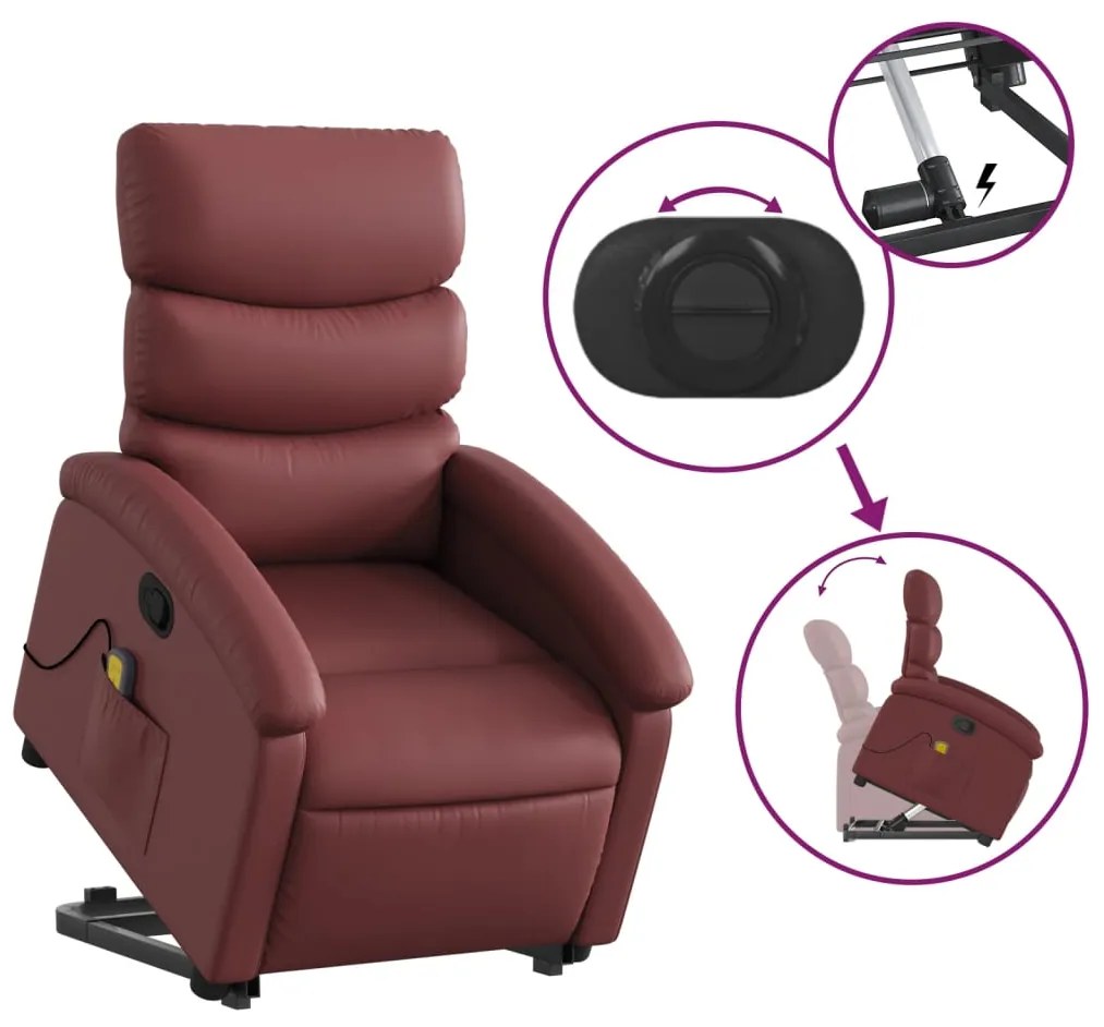 Poltrona massagens reclinável couro artificial vermelho tinto