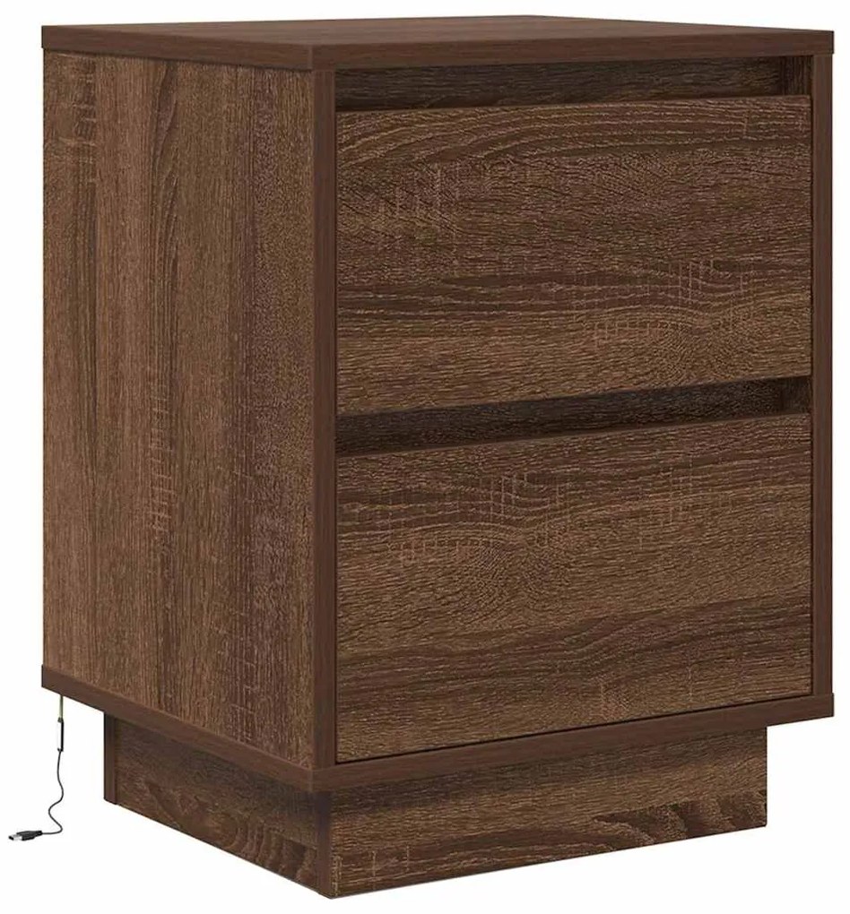 Mesa de cabeceira com luzes LED 38x34x50 cm carvalho castanho