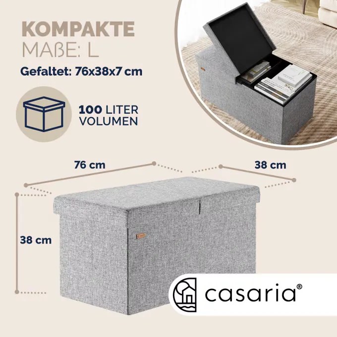 Banco dobrável com espaço de arrumação 80 x 40 x 40 cm Cinzento