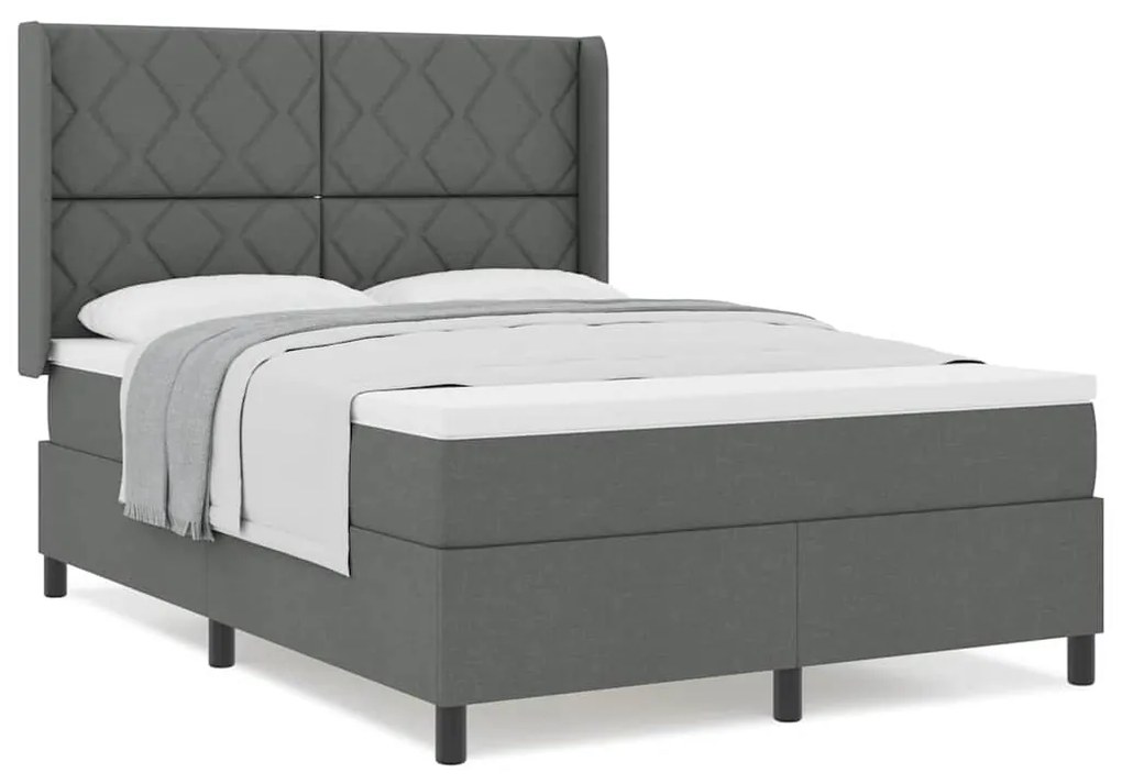 Cama Box com Colchão Cinza Escuro 160x200 cm em Tecido.