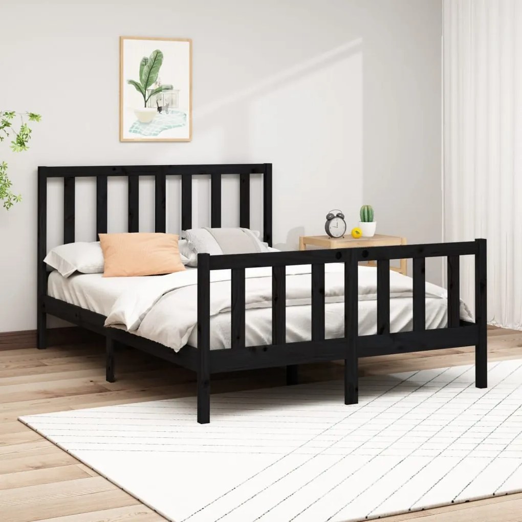 Estrutura de cama king 150x200 cm pinho maciço preto