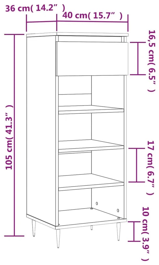 Sapateira Celtia - Com 1 Gaveta e 4 Prateleiras - Cor Branco - 40x36x1