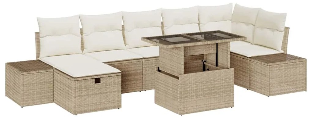 Conjunto de Sofá de Jardim com 8 Peças e Almofadas Bege de Ratan Polié