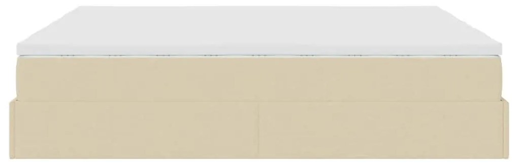 Estrutura de cama otomana com colchões tecido creme 200x200cm