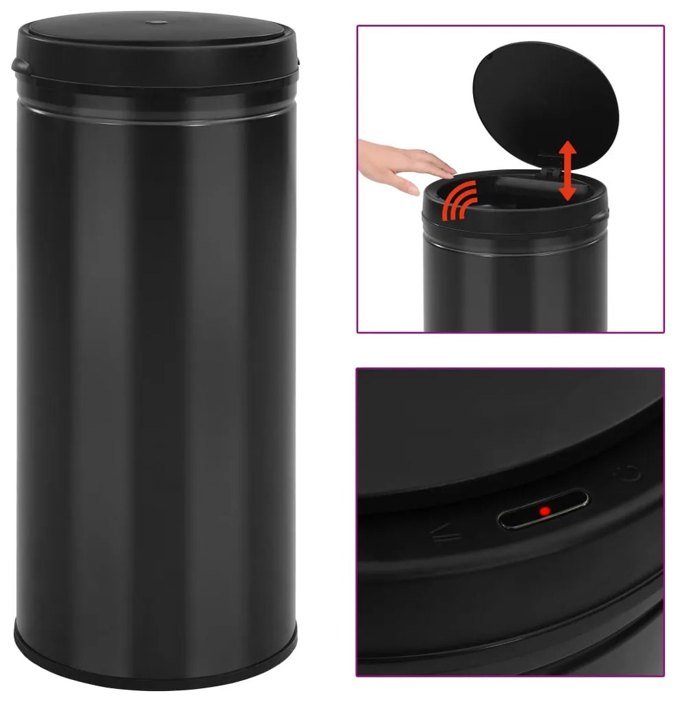 322703 vidaXL Caixote do lixo com sensor automático 80 L aço carbono preto