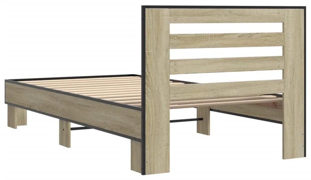 Estrutura de cama derivados de madeira e metal carvalho sonoma