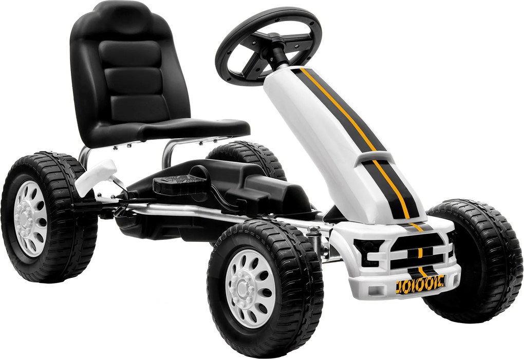 Kart a Pedais para Crianças +3 Anos com Assento Ajustável, Volante, Travão de Mão, Estrutura em Alumínio e Aço, 30 kg, Branco