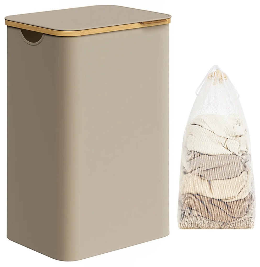 Cesto para roupa suja 90 litros com saco removível, castanho-camelo