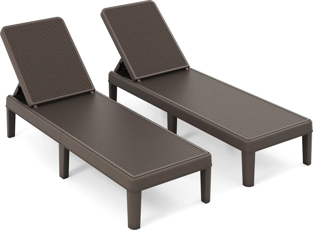 Conjunto de 2 espreguiçadeiras em PP com encosto ajustável em 4 posições, pés elevados e capacidade de carga de 150 kg, para terraço ou pátio, cor Cas