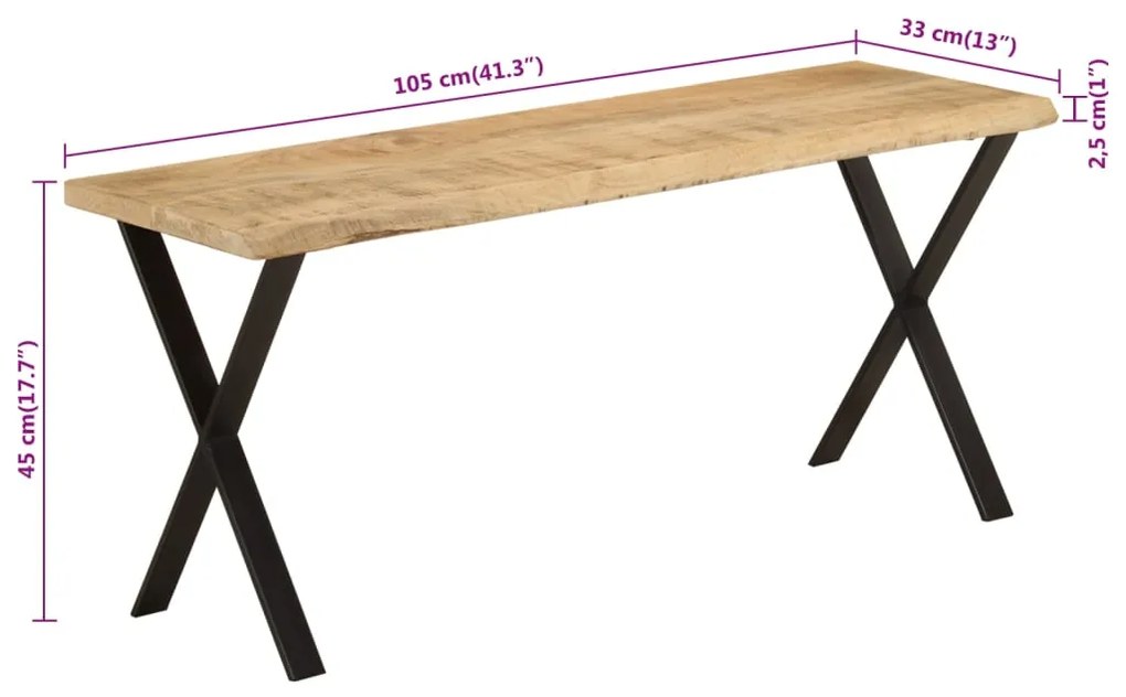 Banco com bordas vivas 105 cm madeira de mangueira maciça