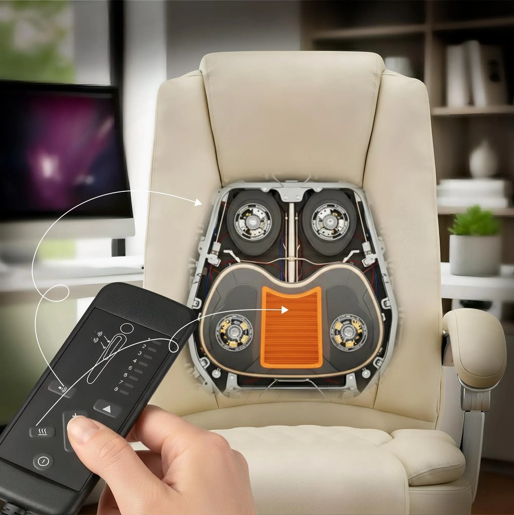 Cadeira de escritório Rubia com função de massagem em couro sintético creme