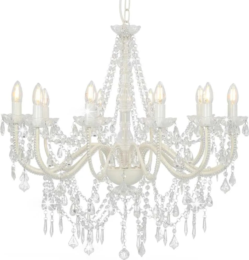 281608 vidaXL Lustre com contas lâmpadas 12 x E14 branco