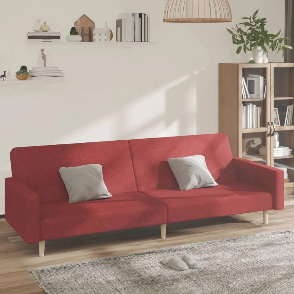 vidaXL Sofá-cama de 2 lugares tecido vermelho tinto