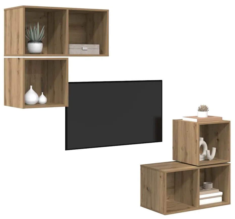 Conjunto de Estantes para TV 4 pcs carvalho artisiano