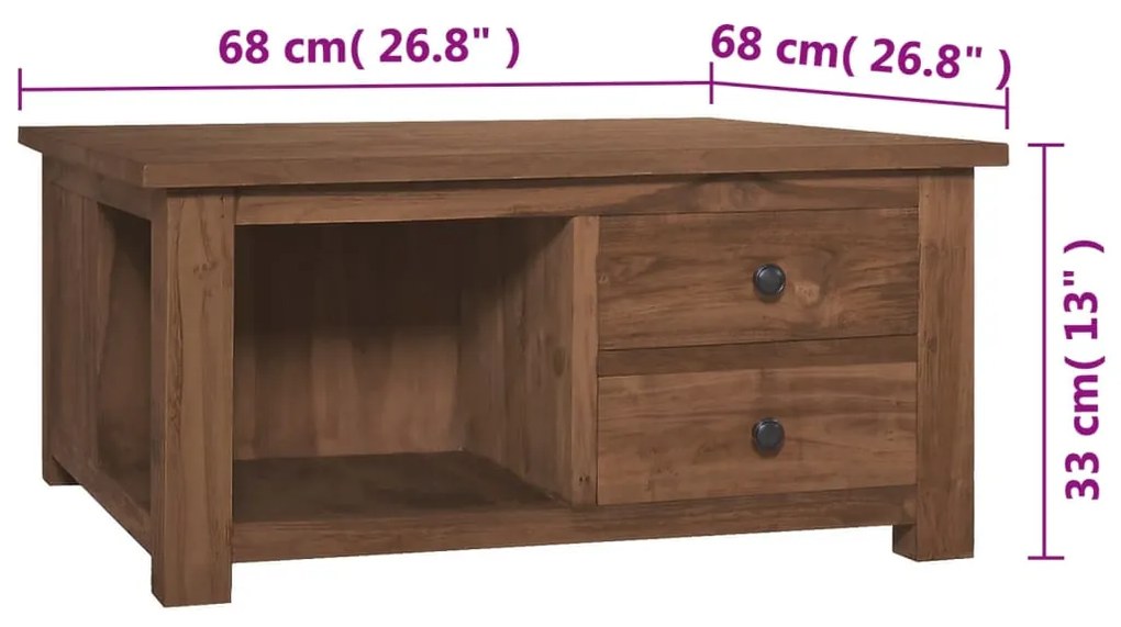 Mesa de centro 68x68x33 cm madeira de teca maciça