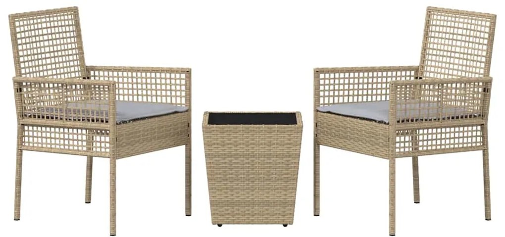 Conjunto de Bistro Jardim 3 Peças com Almofadas Bege em Polyrattan