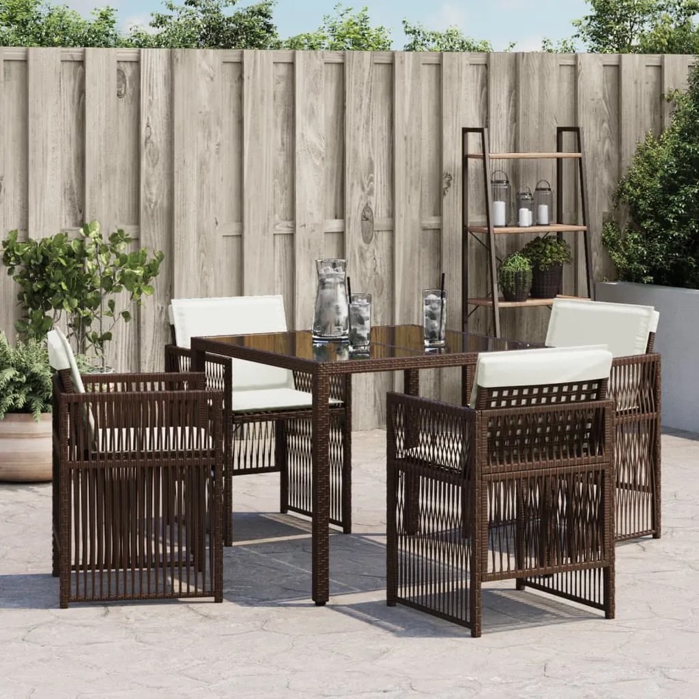 Cadeiras de jardim com almofadões 4 pcs vime PE castanho