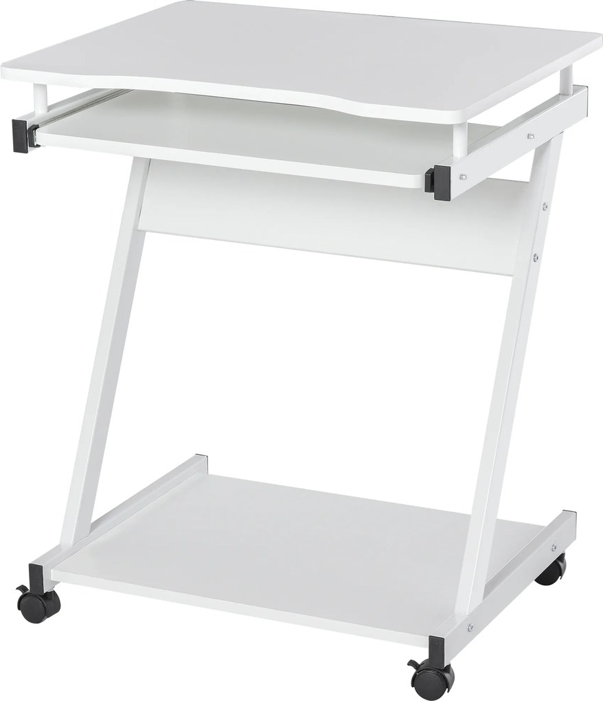 HOMCOM Mesa de Computador com Rodas 60x48 cm com Gaveta Deslizante para Teclado e Prateleira Inferior Estrutura Metálica Branca | Aosom Portugal