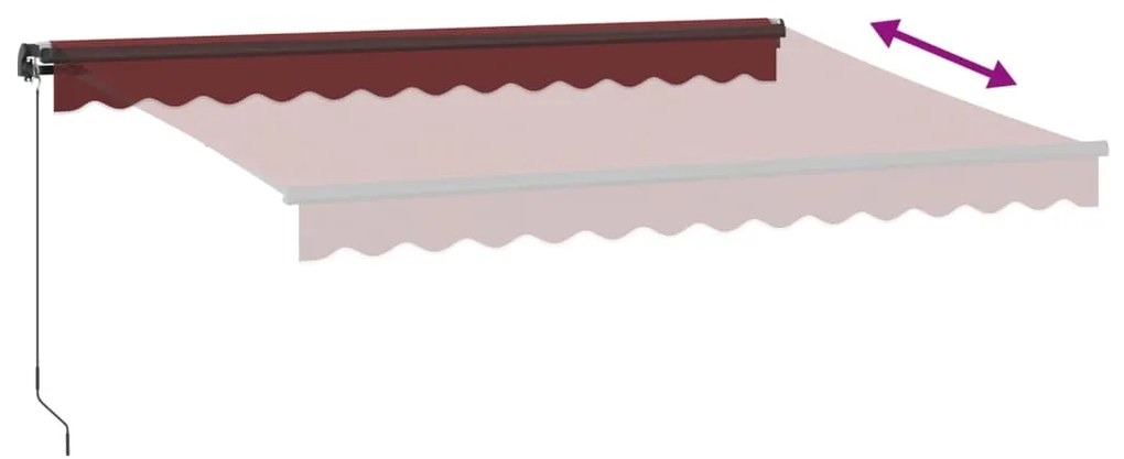 Toldo retrátil manual com luzes LED 350x250 cm bordô