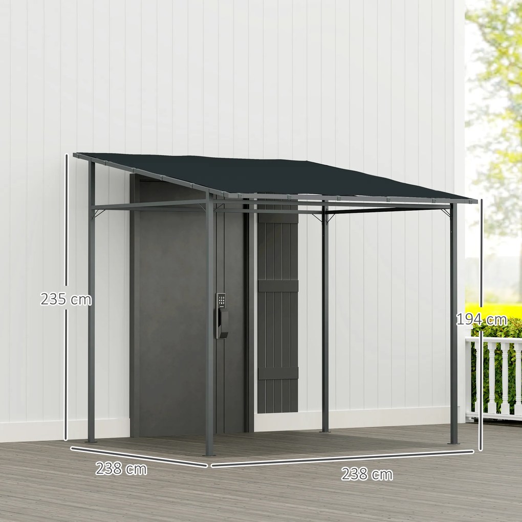 Pérgola de Parede 2,4x2,4 m Pérgola de Jardim com Teto Inclinado Proteção UV 30+ Impermeável e Estrutura de Metal Cinza