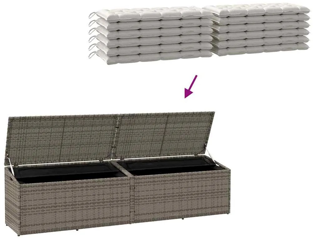 Caixa de arrumação para jardim 220x50x58 cm vime PE cinzento
