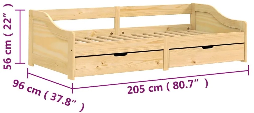 Sofá-cama com 2 gavetas 90x200 cm madeira de pinho maciça IRUN