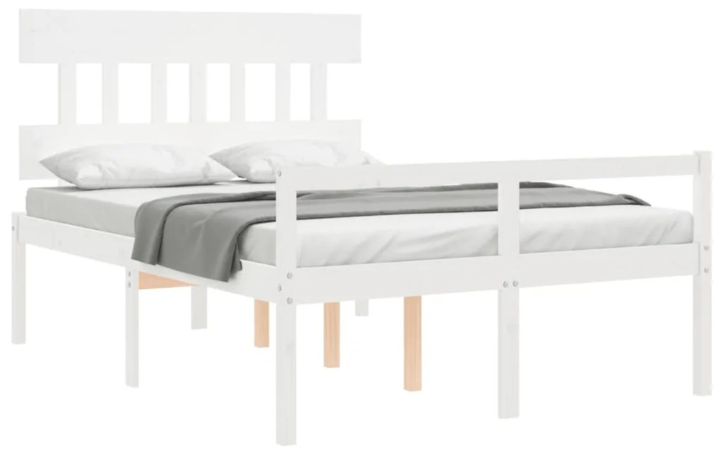 Cama de casal para idosos c/ cabeceira madeira maciça branco