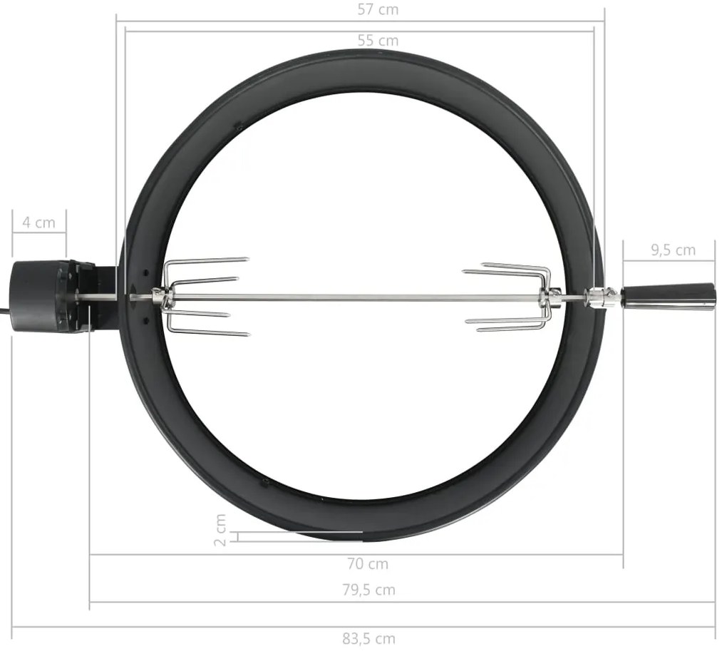 Conjunto espeto giratório para churrasqueira 57 cm preto