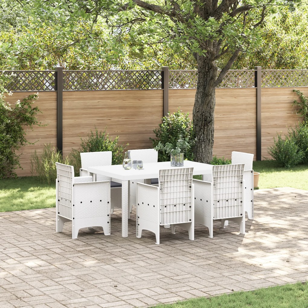 vidaXL Conjunto de Jantar de 7 Peças com Almofadas em Branco Rattan Sintético