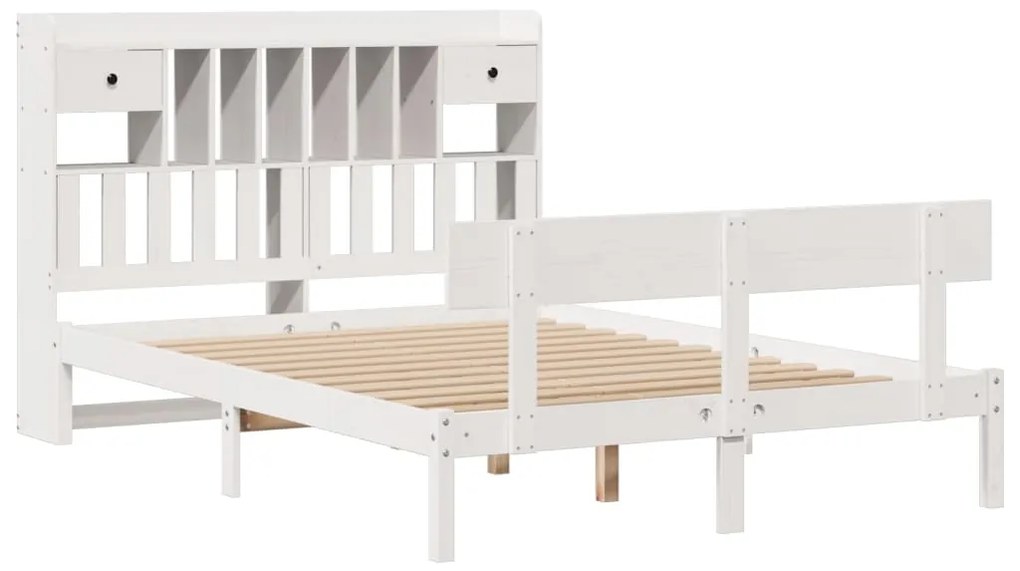 Cama com estante sem colchão 140x190 cm pinho maciço branco