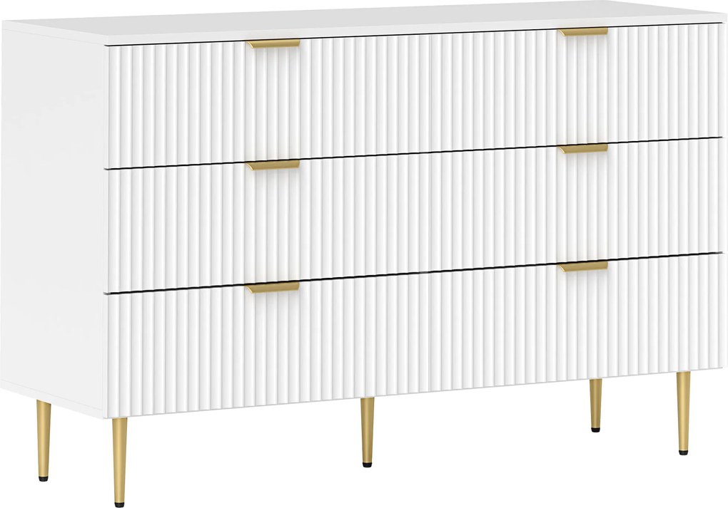 HOMCOM Cômoda 6 Gavetas Moderna com Puxadores e Pés Dourados 120x40x76,5 cm Branco | Aosom Portugal