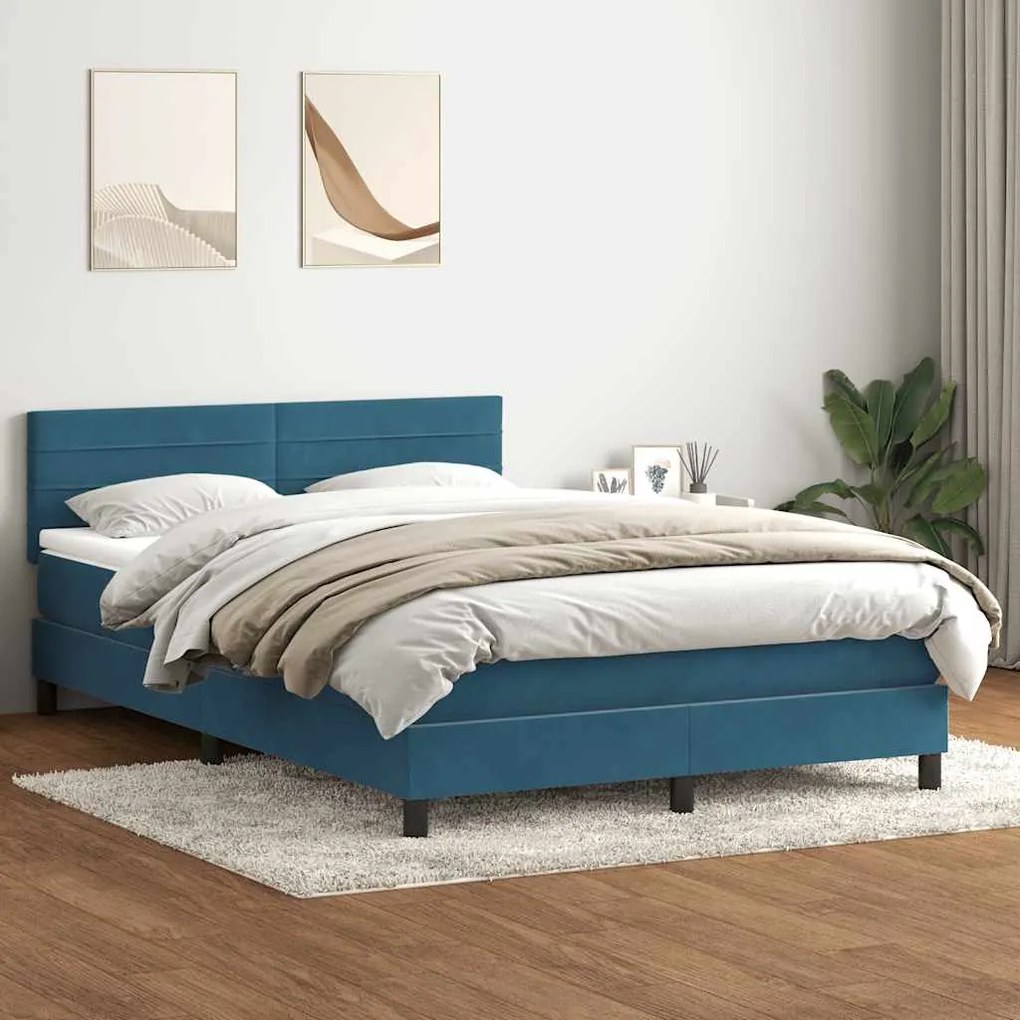 vidaXL Cama com molas/colchão 160x220 cm veludo azul-escuro