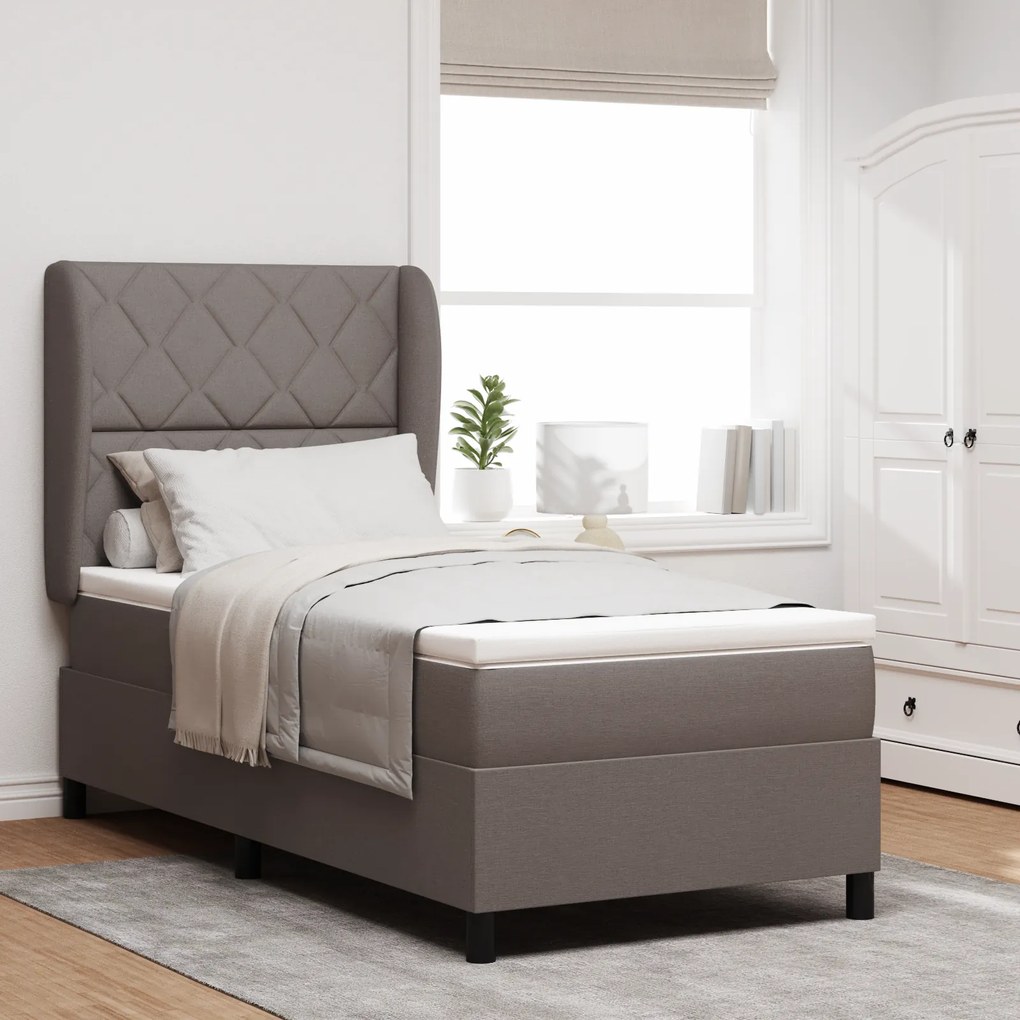 Cama Box Spring vidaXL com Colchão em Taupe, 90x190 cm, Tecido