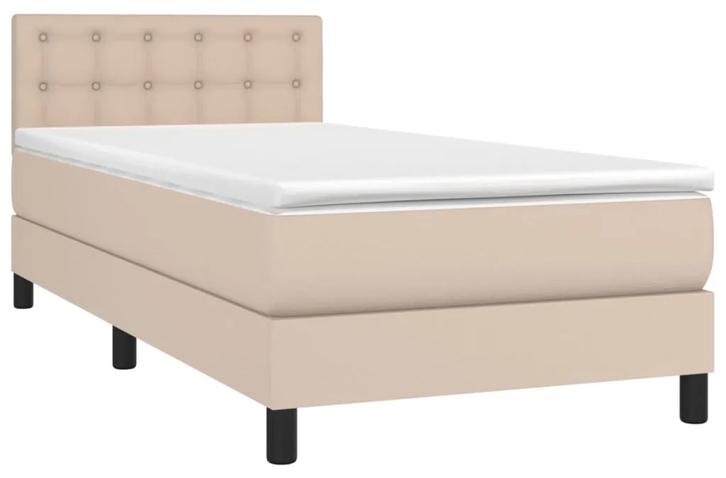 Cama box spring c/ colchão/LED 90x200cm couro artif. cappuccino